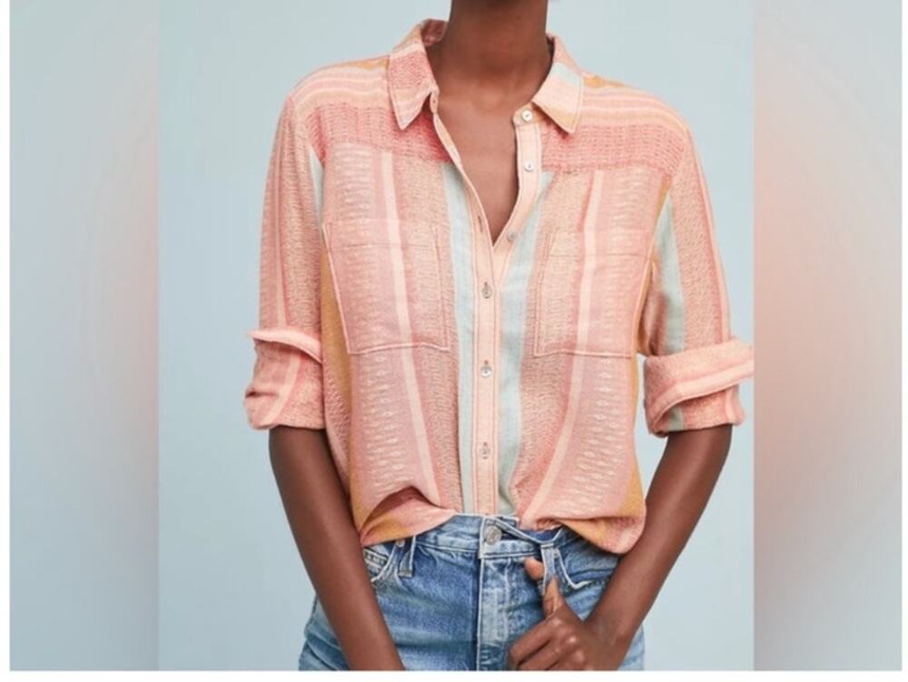 Anthropologie Maeve shirt Calipatria women's 4 metallic striped button down